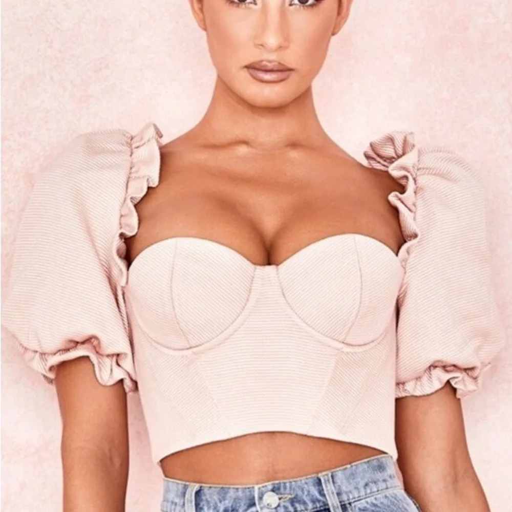 House of CB Blush Pink Puff Sleeve Bustier Top
